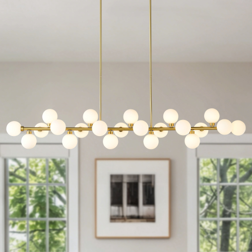 75.6-Inch Gold Metal 22-Light Pendant with Opal Glass Shade