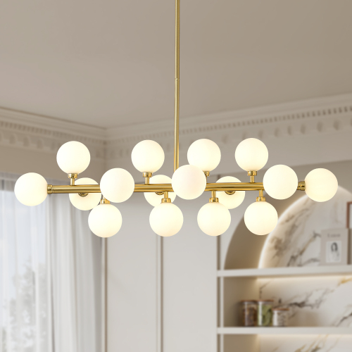 Gold 16-Light Metal Pendant with Opal Glass Shades