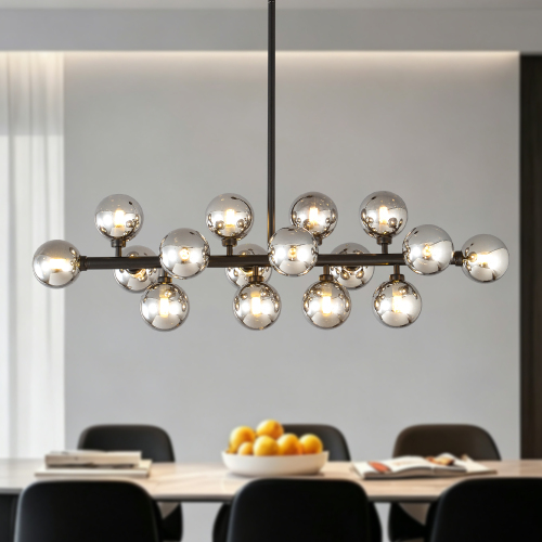 16-Light Matte Black Metal Pendant with Smoke Grey Glass, 37.40-Inch