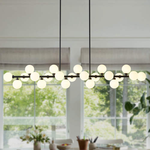 75.6-Inch Matte Black Metal 22-Light Pendant with Opal Glass Shade