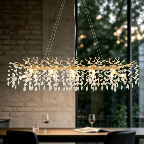 Large Gold Metal Crystal Pendant Lamp for Dining Rooms and Kitchen Islands