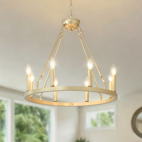 23.62-Inch Gold Iron Wagon Wheel Chandelier