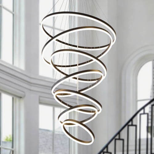 Matte Black 7-Ring LED Chandelier with Remote, Dimming & 3 Color Temps