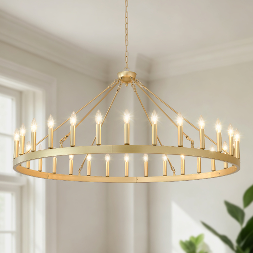 53.2-Inch Gold Iron 30-Light Wagon Wheel Chandelier