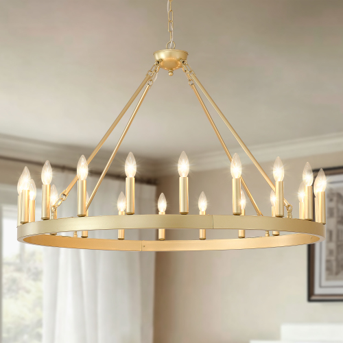 40-Inch Gold Iron 20-Light Wagon Wheel Chandelier