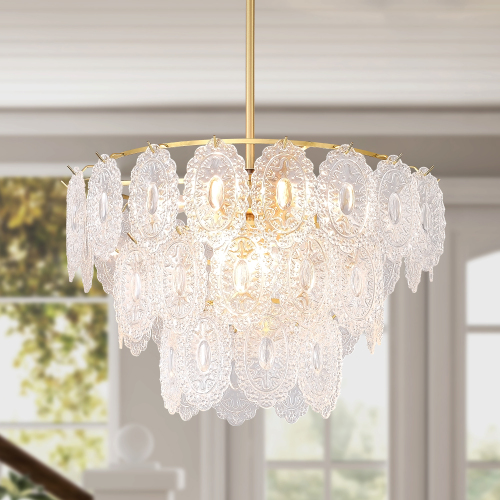 23.6-Inch Copper 9-Light Glass and Metal Farmhouse Chandelier