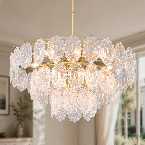 31.5-Inch 12-Light Copper Glass and Iron Farmhouse Chandelier