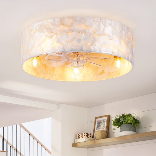19.69-Inch Gold & White Boho Ceiling Fan Light, PC and Iron