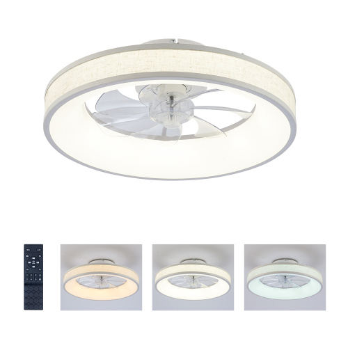 White 19.69-Inch Fabric & Metal Enclosed Ceiling Fan with Remote Control