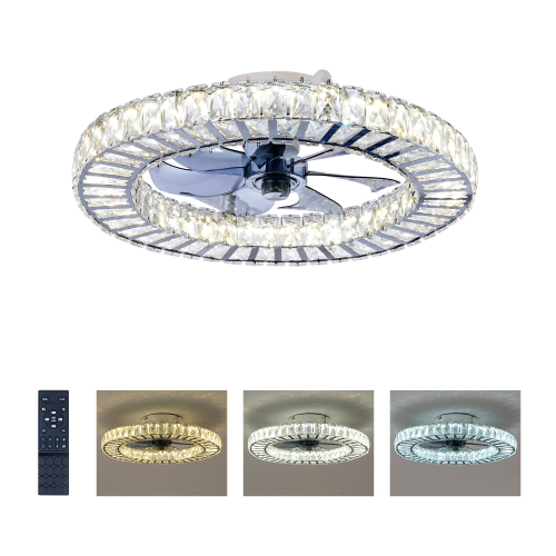 19.68-Inch Matte White Crystal and Iron Ceiling Fan with Remote