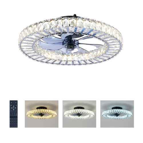 19.68-Inch Matte Black Crystal Ceiling Fan with Remote, 6-Speed DC