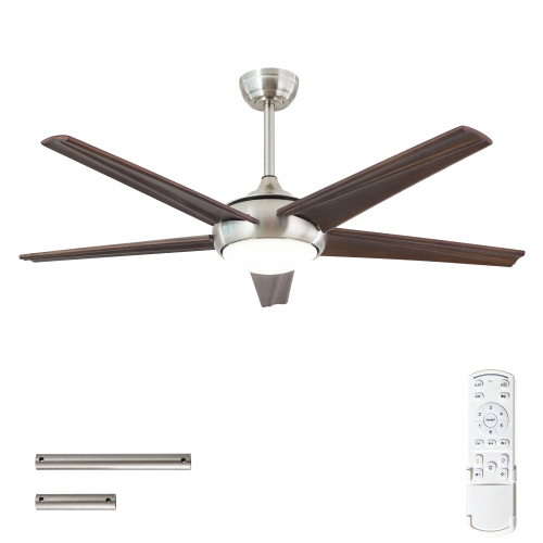 52" 5PCS Blades Solid Wood Ceiling Fan with Lights Quiet DC Motor,DC Remote Control  Ceiling Fans 6 Speed Levels,Reversible Ceiling Fan, for Patio Living Room, Bedroom--Stain Nickel  + Black Walnut - Iron,Wood - American Design,Modern
