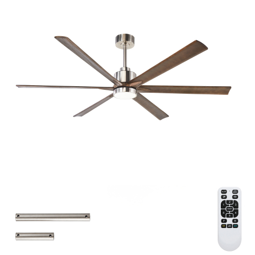 60" Solid Wood Ceiling Fan with Lights Quiet DC Motor Ceiling Fans 6 Speed Levels,6 PCS Large Size Solid Wood Blades ,Reversible Ceiling Fan, for Living Room, Bedroom--Stain Nickel + Black walnut - Iron - American Design,Modern