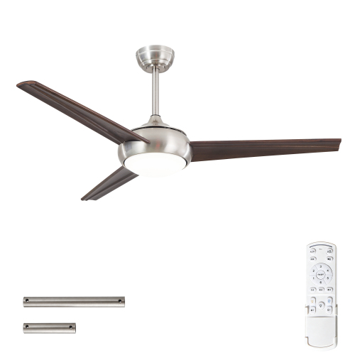 52" Solid Wood Ceiling Fan with Lights Quiet DC Motor,DC Remote Control Ceiling Fans 6 Speed Levels,Reversible Ceiling Fan, for Patio Living Room, Bedroom--Stain Nickel + Black Walnut - Iron,Wood - American Design,Modern