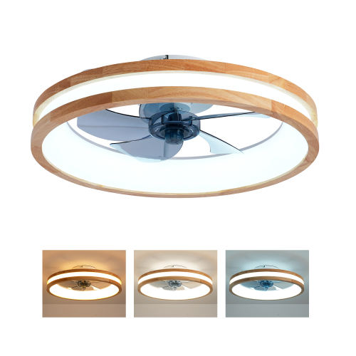 Ceiling Fans with Kit ,LED Light Source and Remote Control, 3000-6500K Dimmable Modern Flush Mount LED Fan Light, 6 Speeds, Quiet DC Motor For Living room, Bedroom,Kitchen----Natural Wood + White - Natural Wood,White - PC,Wood - Iron - American Design,Antique,Classic