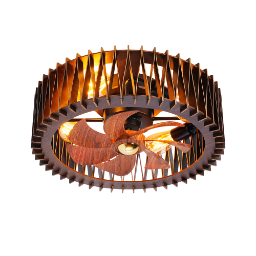 20" Modern Flush Mount Fan Light,Ceiling Fans with Lights(NO INCLUDED BULBS) and Remote Control, 6 Speeds, Quiet DC Motor For Living room, Bedroom,Kitchen----Wood - PC,Wood+Metal - Iron - American Design,Antique,Classic