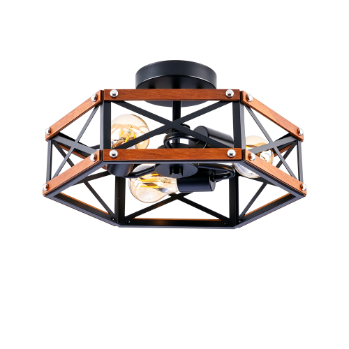 Matte Black Metal Cage Ceiling Light, 14.57-Inch Farmhouse Style