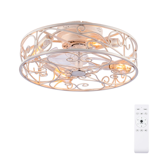 20'' Mounting Type Caged Ceiling Fan with Lights and Remote Control ,Reversible Motor, DC Remote Control,6 Speed Ceiling Fan,Timing, for Living Room, Bedroom, Dining Room--White brushed gold - White+Gold - ABS - Iron - American Design,Antique,Classic