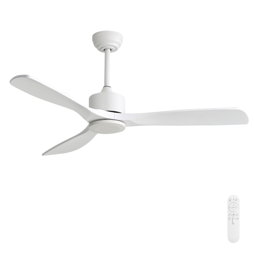 52-Inch White Solid Wood Ceiling Fan with DC Reversible Motor, No Light