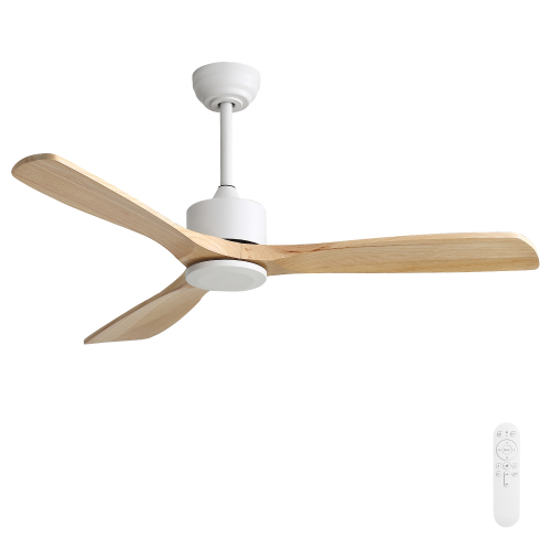 52-Inch White Solid Wood Ceiling Fan with Reversible DC Motor