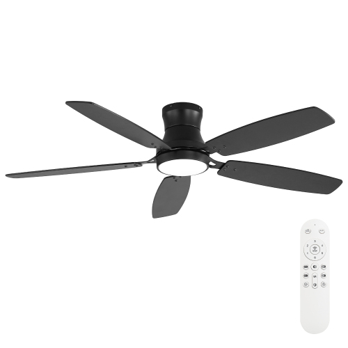 52-Inch Modern Flush Mount Ceiling Fan with Black Plywood Blades