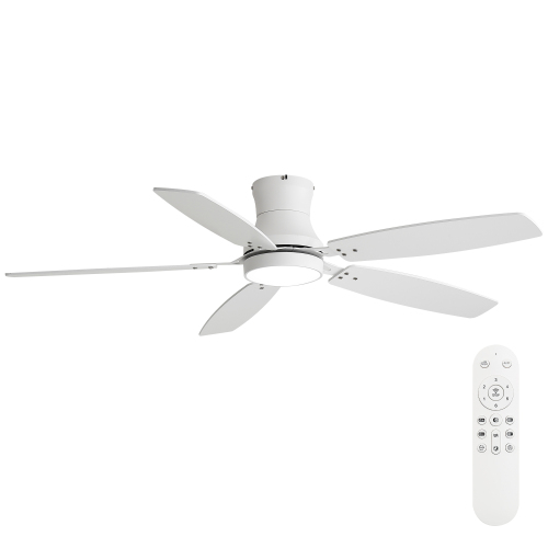 52-Inch White Plywood Ceiling Fan with LED Light and 5-Blade Design