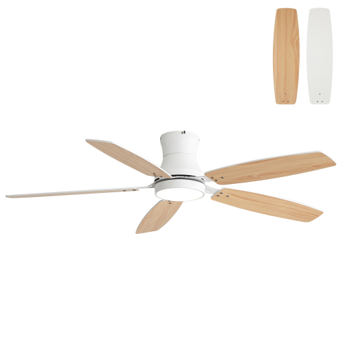 42-Inch White Flush Mount Ceiling Fan with Light and 5 MDF Blades