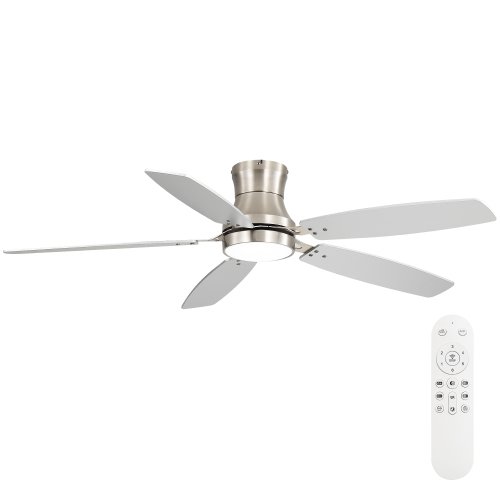 42-Inch Silver Low-Profile Ceiling Fan with Light and MDF Blades
