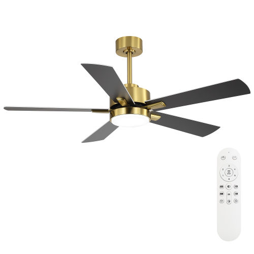 52" Ceiling Fan with Dimmable LED Light,Reversible DC Motor, Ideal for Living Room, Bedroom - Golden - Plywood - Golden - Plywood - Not Specified