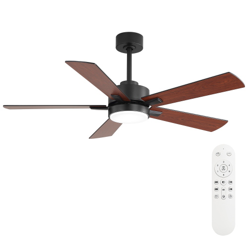 52-Inch Modern Ceiling Fan with Light, Quiet DC Motor,Remote Control, 5 Dual-Color Plywood Blades - Black - Black