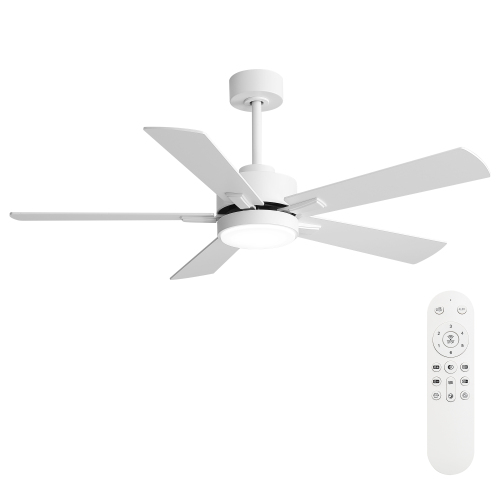 52" Ceiling Fan with Light, Dimmable, Quiet DC Motor, Timer (1/4/8H), Two Downrods Included(12.5cm/25cm) - White - Plywood - White - Plywood - Not Specified