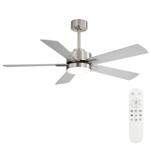 52" Ceiling Fan with Light, Reversible DC Motor, Quiet Operation, Remote Included, Dual-color Fan Blades - Brushed Nickel - Plywood - Brushed Nickel - Plywood - Not Specified