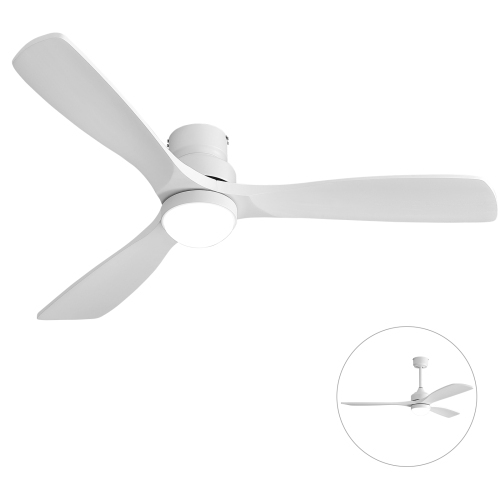 52-Inch White Ceiling Fan with Dimmable LED Light, 6-Speed, 3 Solid Wood Blades, 1/4/8-Hour Timer