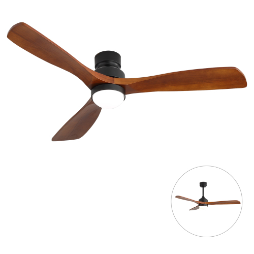 52-Inch Modern Ceiling Fan with Light, Dimmable, DC Reversible Motor,Quiet Operation, Perfect for Bedroom, Living Room, and Office - Black - Solid Wood - Black - Solid Wood