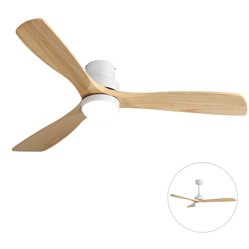 52-Inch Ceiling Fan with Light, Dimmable LED, DC Reversible Motor, Ideal for Bedroom, Living Room, and Indoor Spaces - White - Solid Wood - White - Solid Wood