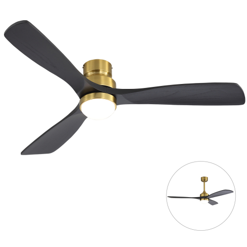 52" Modern Ceiling Fan with Light, Dual-Mount, DC Motor, 3 Solid Wood Blades,Perfect for Indoor Spaces - Gold+Black - Black - Not Specified