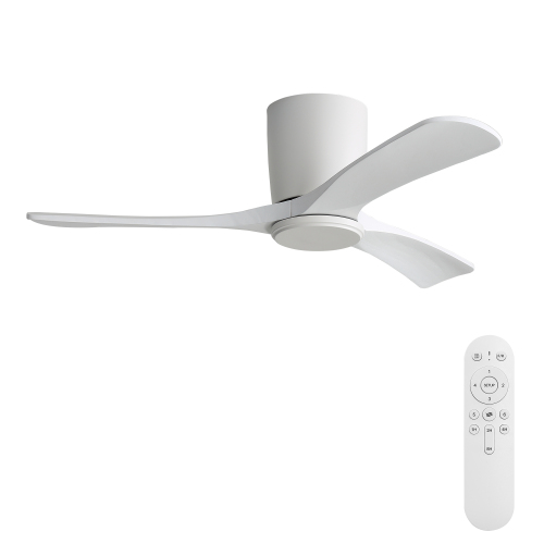 42-Inch White Flush Mount Ceiling Fan, No Light, 3-White-Wood Blades, DC Motor,Remote Control Included