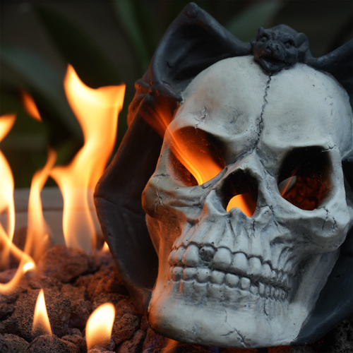 Fire Pit Demon Skull Gas Log for Ventless & Vent Free, Propane, Gel, Ethanol, Electric, Outdoor Fireplace and Fire Pit, Halloween Decor - Patent Pending - Beige+Black - Magnesium Oxide