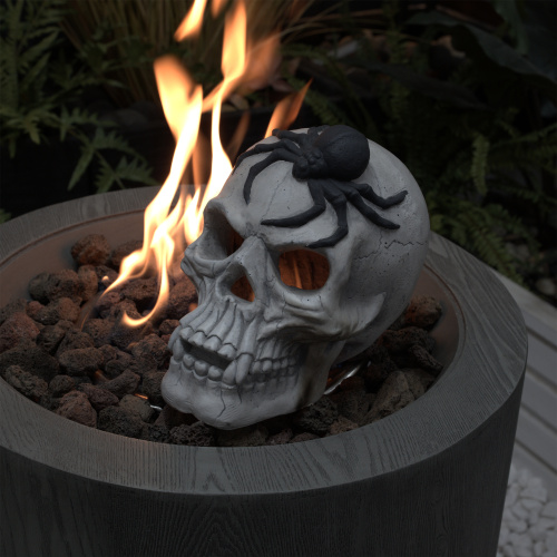 Demon Skull,Suitable for  Outdoor Fireplace and Fire Pit, Halloween Decoration - Black White - Magnesium Oxide - American Traditional