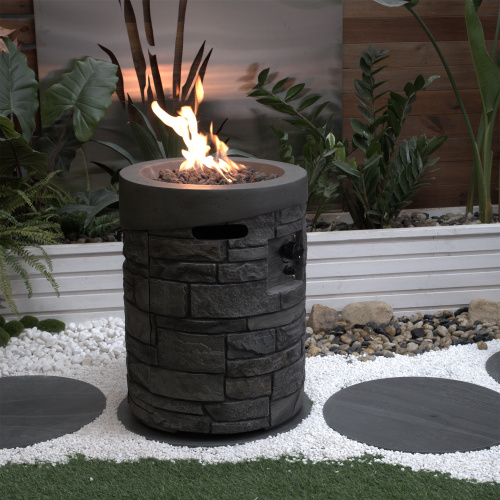 32000 BTU, CSA Certification Diameter 20 Inch Round Outdoor Gas Fire Pit,Contain 2.5kg Lava Stone And Rainproof Cover,Magnesium Oxide Cultured Stone Surface Finished,, More Suitable for Outdoor Garden - Stone Gray - American Design,Art Deco - Garden & Outdoor - 20-Inch