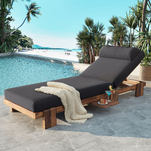 78.8-Inch Dark Gray Acacia Wood Adjustable Outdoor Chaise Lounge