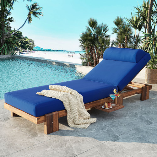 78.8-Inch Navy Acacia Wood Adjustable Outdoor Chaise Lounge