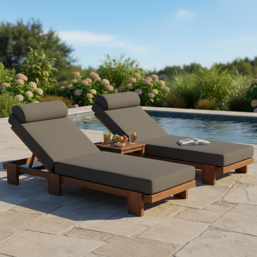 2-Piece 78.8-Inch Acacia Wood Adjustable Chaise Set, Dark Gray
