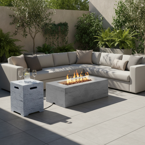 U_STYLE 2-in-1 Outdoor Fire Pit & Propane Tank Stand Set,41.9''Outdoor Rectangular Propane Fire Pit 40000 BTU With 15.75''MGO Propane Tank Cover Table Suitable For Courtyard,Lawn,Patios, Decks. - Grey - Magnesium Oxide