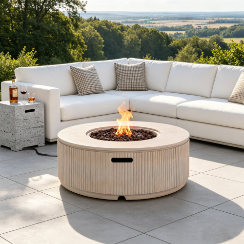 2-Piece 38.19-Inch MGO Propane Fire Pit Set, Brown and Grey