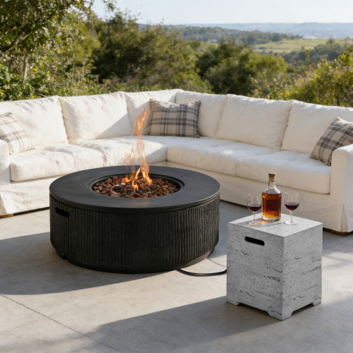 38.19-Inch Black/Grey MGO Propane Fire Pit Set with Tank Cover Table