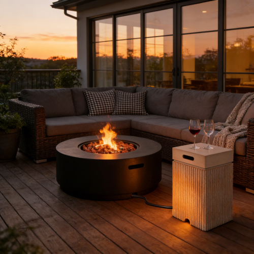 38.2-Inch Brown Magnesium Oxide Fire Pit & 15.75-Inch Tank Table