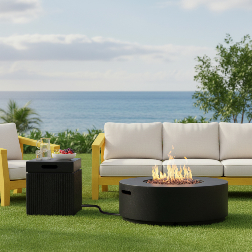 38.2-Inch Black Magnesium Oxide Propane Fire Pit & Tank Cover
