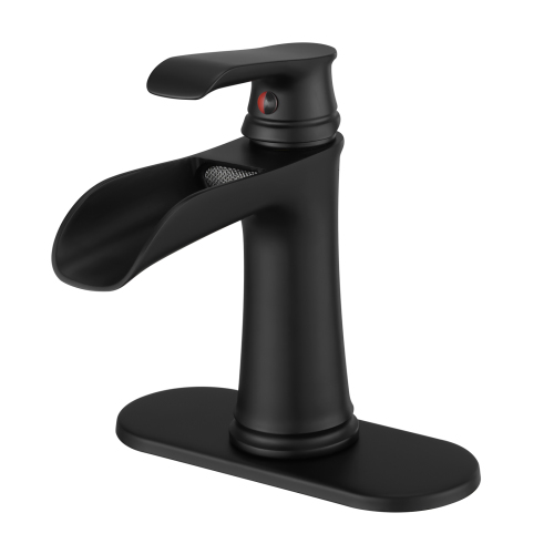 Matte Black Brass Waterfall Bathroom Sink Faucet with Deck Plate