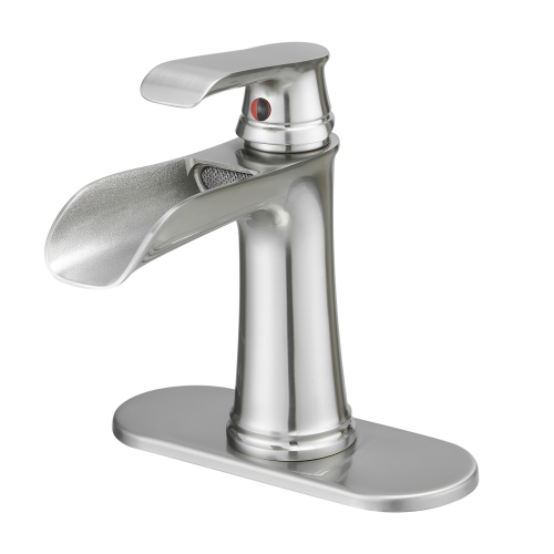 Brushed Nickel Brass Waterfall Bathroom Faucet with Deck Plate